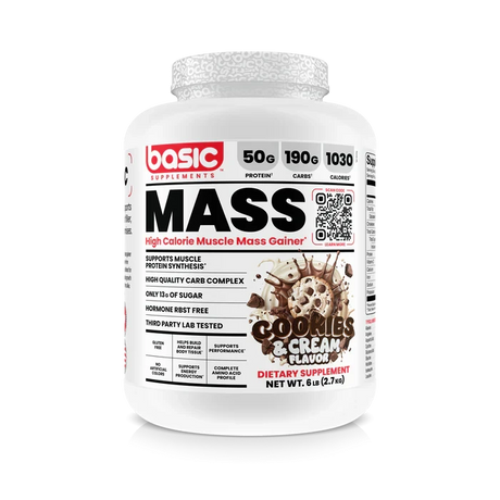 Basic Supplements Basic Mass 6 lb Cookies and Cream – Ganador de Peso para Volumen y Masa Muscular