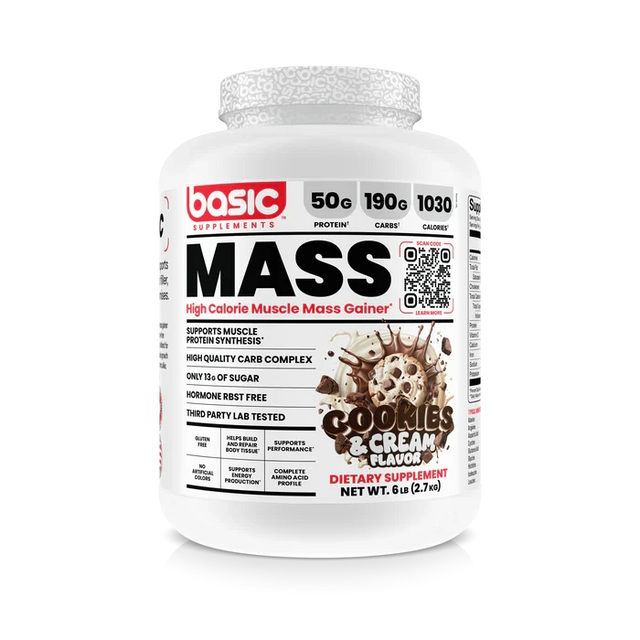 Basic Supplements Basic Mass 6 lb Cookies and Cream – Ganador de Peso para Volumen y Masa Muscular