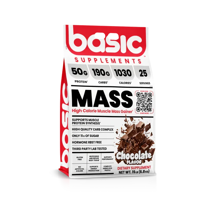 Basic Supplements Basic Mass 15 lb Chocolate – Ganador de Peso para Volumen y Masa Muscular