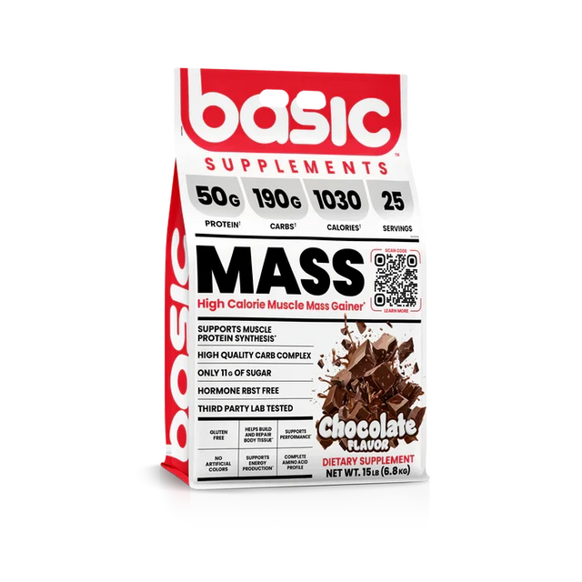 Basic Supplements Basic Mass 15 lb Chocolate – Ganador de Peso para Volumen y Masa Muscular