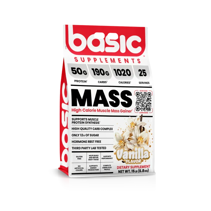 Basic Supplements Basic Mass 15 lb Vanilla Bean – Ganador de Peso para Volumen y Masa Muscular