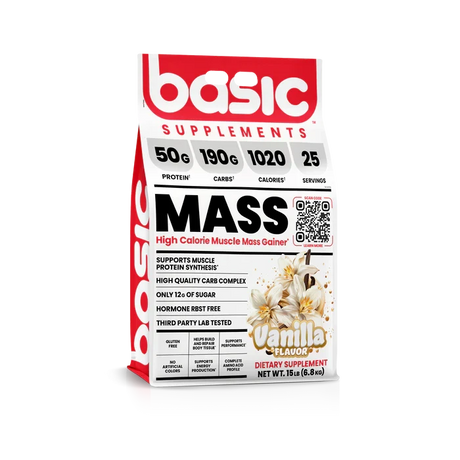 Basic Supplements Basic Mass 15 lb Vanilla Bean – Ganador de Peso para Volumen y Masa Muscular