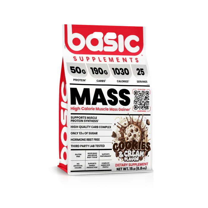 Basic Supplements Basic Mass 15 lb Cookies and Cream – Ganador de Peso para Volumen y Masa Muscular