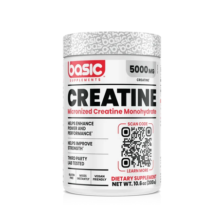 Basic Supplements Creatina Monohidratada 300 g Sin Sabor – 100% Pura, Sin Aditivos