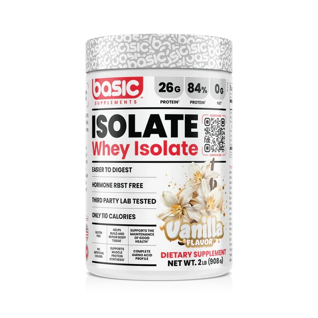 Basic Supplements Whey Isolate 2 lb Vanilla – Proteína Aislada Pura para Definición y Músculo Magro