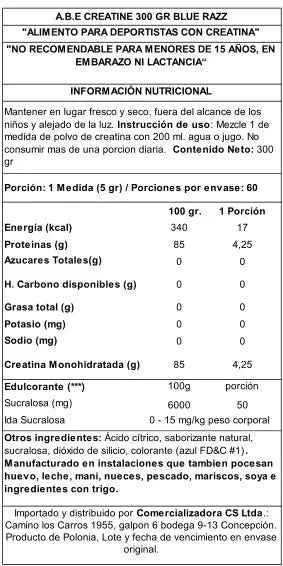 ABE Creatina Monohidratada 300 g Blue Razz – Applied Nutrition, Micronizada para Fuerza y Potencia