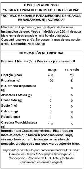 Basic Supplements Creatina Monohidratada 300 g Sin Sabor – 100% Pura, Sin Aditivos
