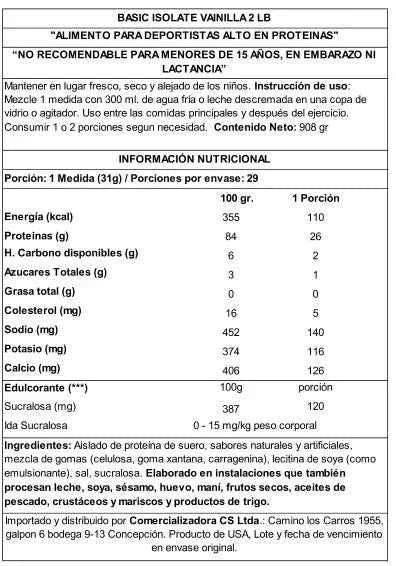 Basic Supplements Whey Isolate 2 lb Vanilla – Proteína Aislada Pura para Definición y Músculo Magro