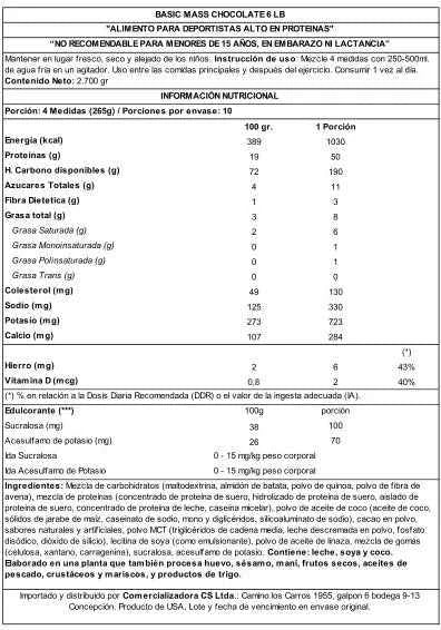 Basic Supplements Basic Mass 6 lb Chocolate – Ganador de Peso para Volumen y Masa Muscular