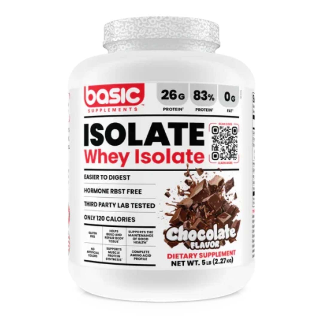 Proteína Whey Isolate Chocolate 5LB Basic – Alta pureza, sin grasa y de rápida absorción para recuperación y crecimiento muscular