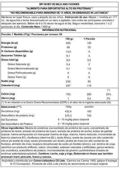 BPI Sports Whey HD 4.1 lb Milk and Cookies – Proteína de Suero para Músculo Definido y Recuperación Rápida