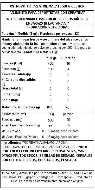 OstroVit Creatina Malato 500 g Lemon – Tri-Creatina Malato para Fuerza y Resistencia Muscular