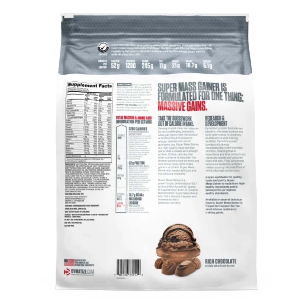 Dymatize Super Mass Gainer 12 lb Rich Chocolate – Suplemento Ganador de Peso con 52 g de Proteína y BCAA