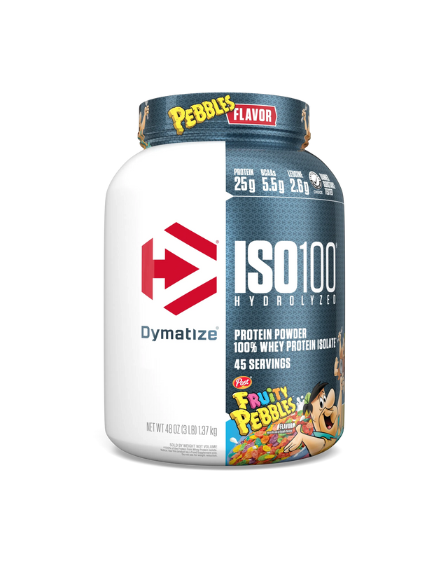 Dymatize ISO 100 3 lb Fruity Pebbles – Proteína Hidrolizada 100% Sin Lactosa, Premium para Músculo Puro