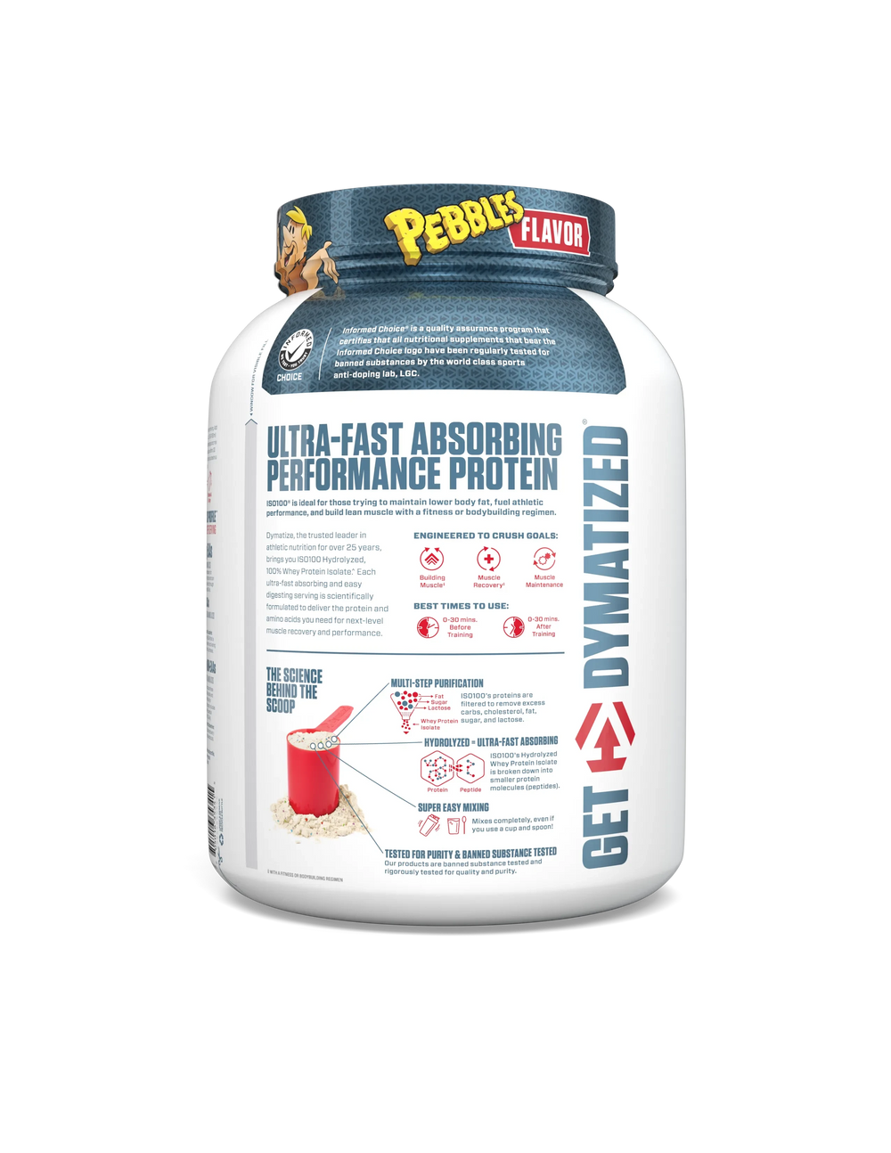 Dymatize ISO 100 3 lb Fruity Pebbles – Proteína Hidrolizada 100% Sin Lactosa, Premium para Músculo Puro