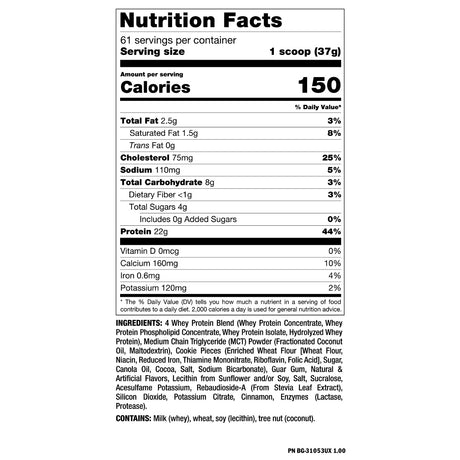 Etiqueta nutricional de Mutant Whey