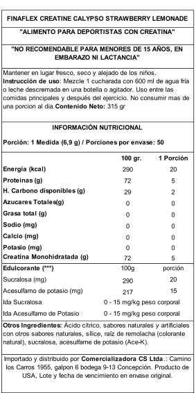 Finaflex Creatina Calypso 193 g Strawberry Lemonade – Creatina Premium con Sabor, 30 Servicios