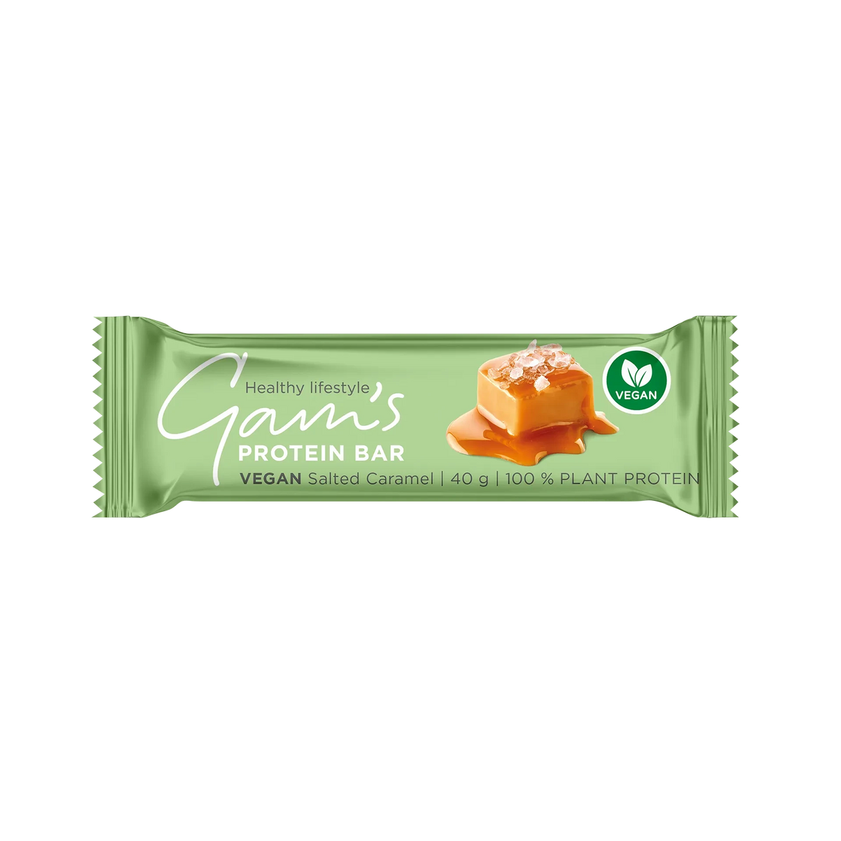 Gam's Barra Proteína Vegana 40 g – Sabor Caramelo Salado, Plant-Based Sin Gluten