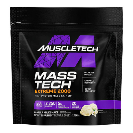 ganador de peso mass tech extrem de la marca muscletech sabor vainilla para ganar masa muscular 