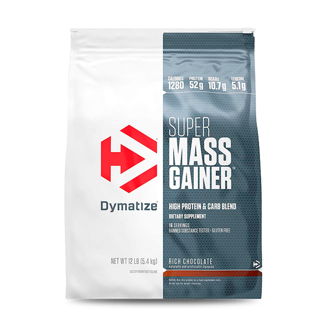 ganador de peso super mass gainer de la marca dymatize sabor chocolate 