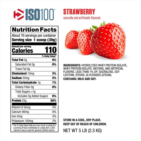 tabla nutricional original de la proteina hidrolizada iso 100 sabor strawberry 