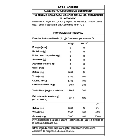 informacion nutricional lipo 6 black hardcore