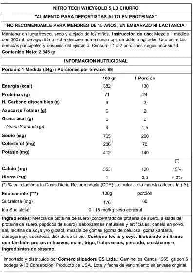 MuscleTech Nitro Tech 100% Whey Gold 5 lb Churros – Proteína Ultra-Filtrada para Músculo Definido