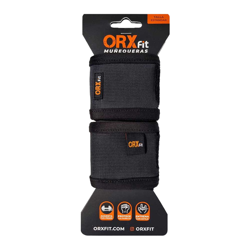 Muñequeras para gimnasio de la marca orx color negro 