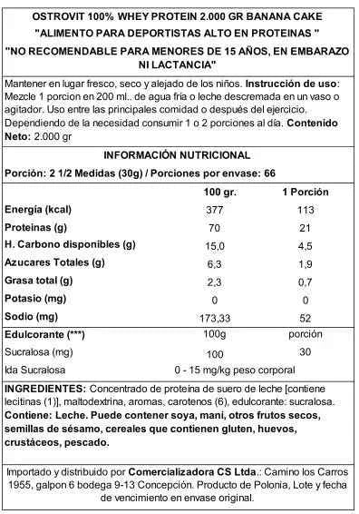 OstroVit 100% Whey Protein 2000 g Banana Cake – Proteína de Suero Certificada, 66 Porciones, Calidad Europea