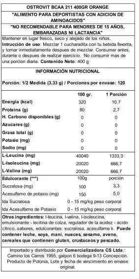 OstroVit BCAA 2:1:1 400 g Naranja – Aminoácidos de Cadena Ramificada para Recuperación y Anti-Catabolismo
