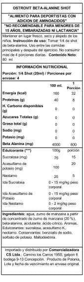 OstroVit Beta-Alanina Shot 80 ml Cherry Lemon Lime – Resistencia Muscular, Anti-Fatiga, Listo para Tomar