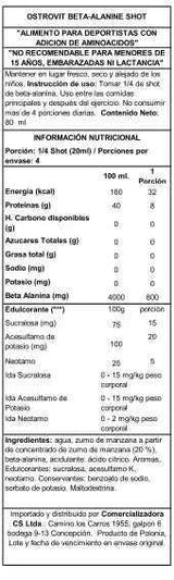 OstroVit Beta-Alanina Shot 80 ml Cherry Lemon Lime – Resistencia Muscular, Anti-Fatiga, Listo para Tomar