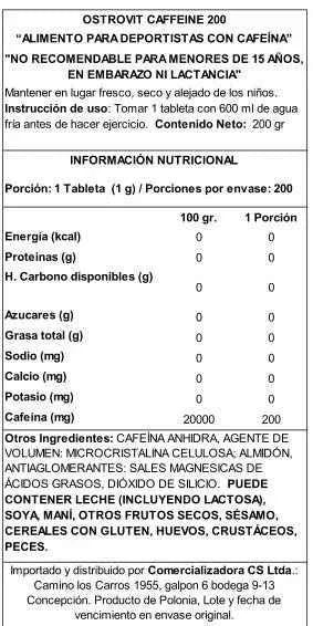 OstroVit Cafeína 200 mg 200 Tabs – Pre-Entreno Puro, Energía y Foco Mental para Deportistas