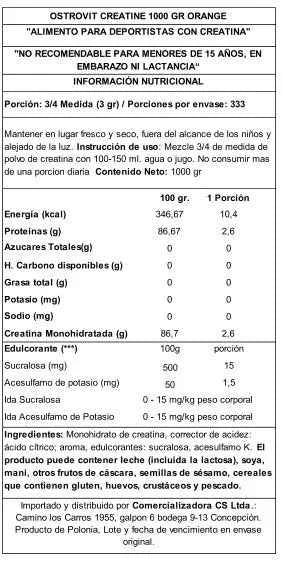 OstroVit Creatina Monohidratada 1 kg Orange – Formato Ahorro con +200 Servicios de 5 g