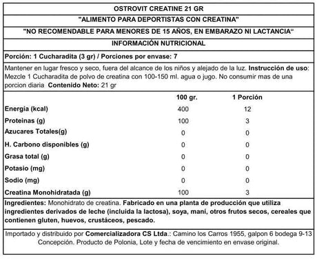 OstroVit Creatina Monohidratada 21 g Sin Sabor – Sachet de Prueba, 4 Porciones, Calidad Europea
