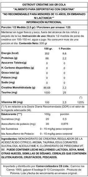 OstroVit Creatina Monohidratada 300 g Cola – Calidad Europea, 60 Porciones de 5 g