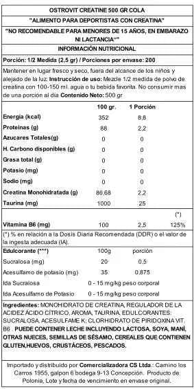 OstroVit Creatina Monohidratada 500 g Cola – Calidad Europea para Fuerza y Rendimiento