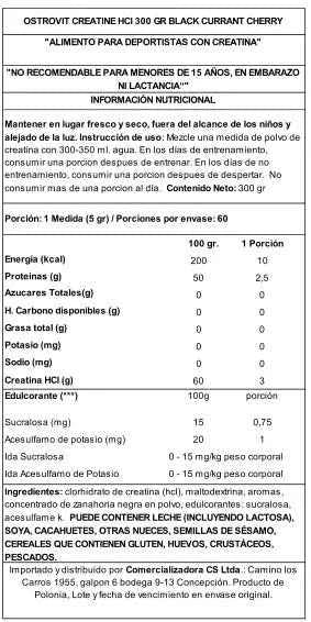 OstroVit Creatina HCL 300 g Black Currant & Cherry – 3000 mg por Porción, 60 Servicios, Alta Solubilidad