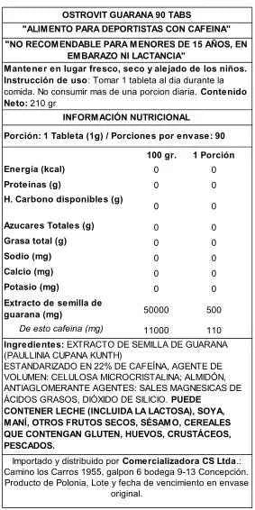 OstroVit Guarana 90 Tabs – Extracto Natural de Guaraná para Energía, Foco y Rendimiento