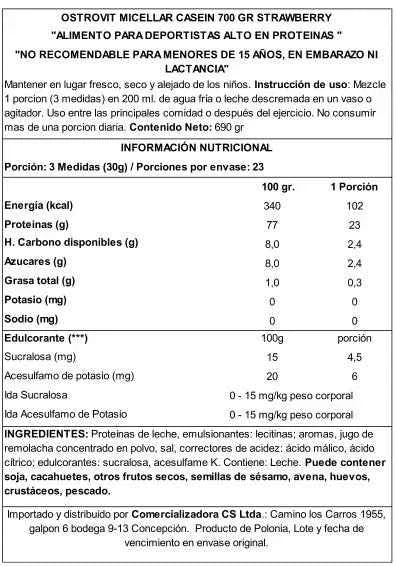 OstroVit Caseína Micelar 700 g Strawberry – Proteína de Liberación Lenta para Recuperación Nocturna