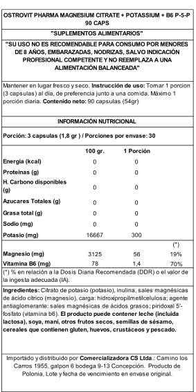 OstroVit Pharma Citrato Magnesio + Potasio + B6 P-5-P 90 Caps – Electrolitos para Rendimiento y Recuperación Muscular