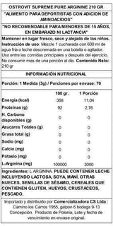 OstroVit L-Arginina 210 g Sin Sabor – Precursor de Óxido Nítrico para Pump y Rendimiento