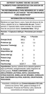 OstroVit Taurina 1500 mg 120 Cápsulas – Aminoácido para Energía, Resistencia y Salud Cardiovascular