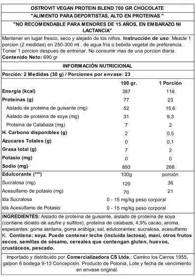 OstroVit Vegan Protein Blend 700 g Chocolate – Proteína 100% Vegetal Multi-Fuente para Músculo Plant-Based
