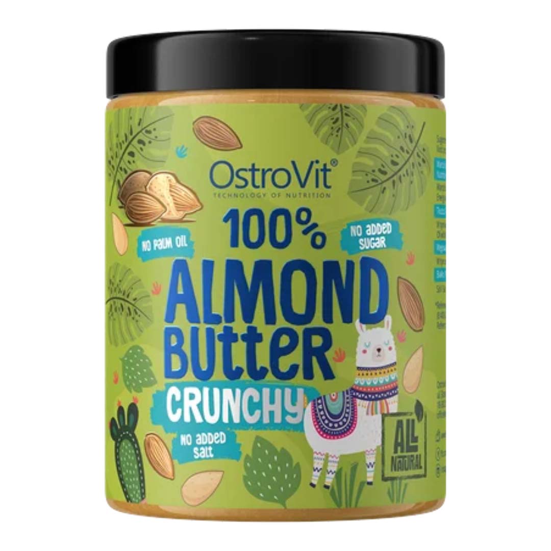 OstroVit Snack 100% Mantequilla de Almendra 1000 g Crunchy – Crema Saludable Sin Azúcar Añadido y Sin Aceite de Palma