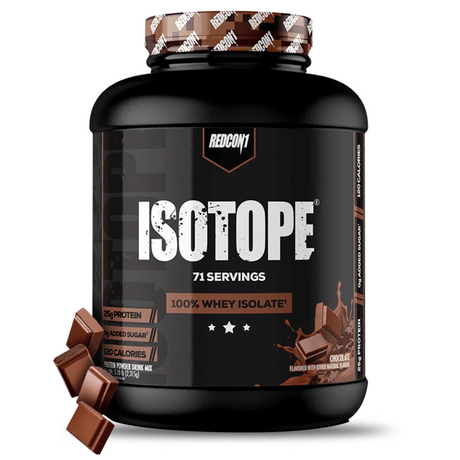 proteina isotope sabor chocolate con detalle de cortes de chocolate 