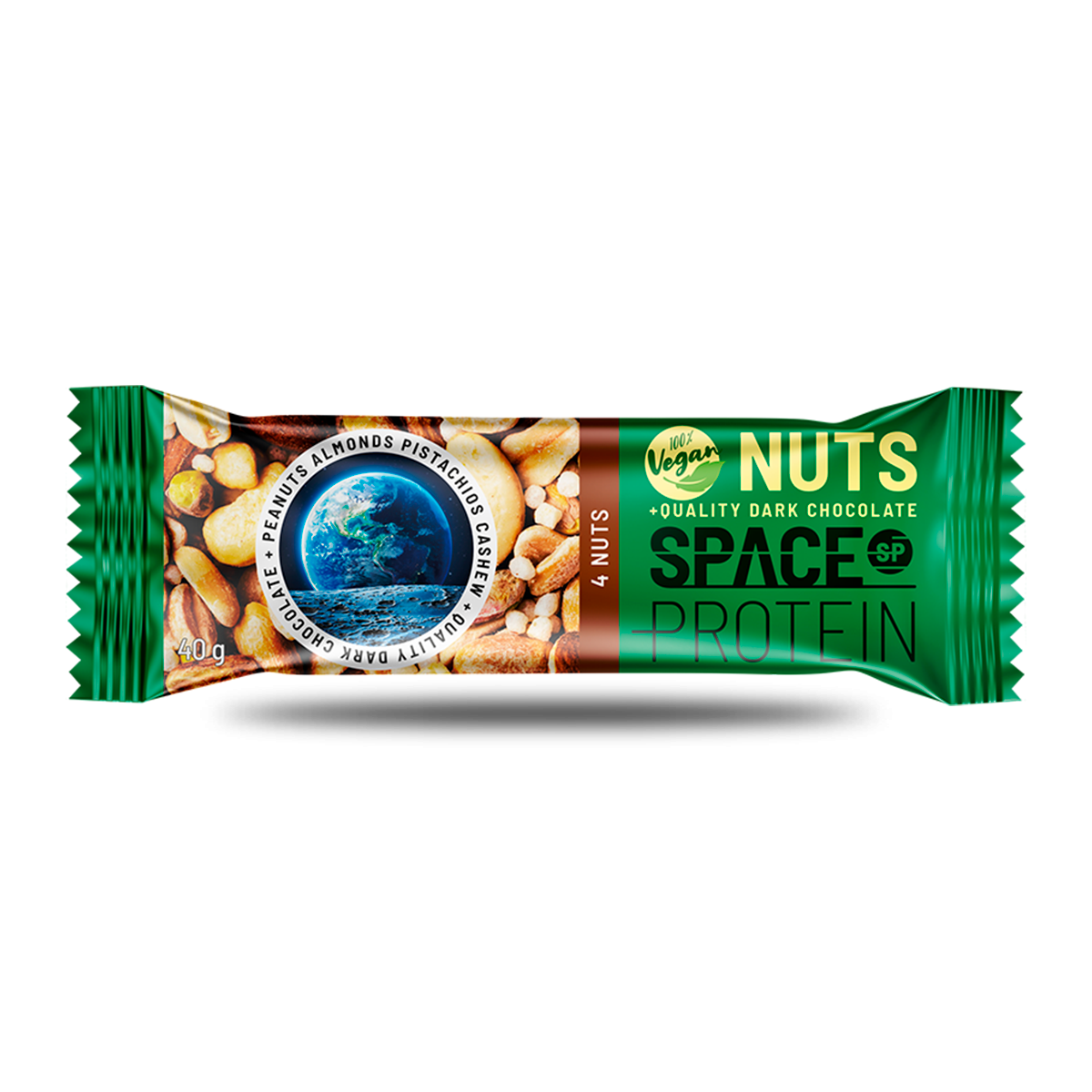 Space Protein Barra de Proteína Nuts Vegan Almendras Pistachos Cashew 40 g – Plant-Based, Bajo en Carbohidratos