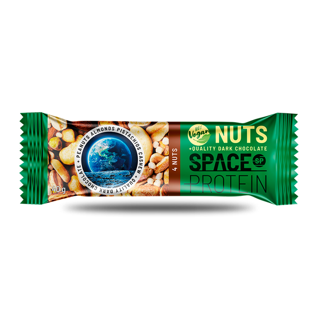 Space Protein Barra de Proteína Nuts Vegan Almendras Pistachos Cashew 40 g – Plant-Based, Bajo en Carbohidratos