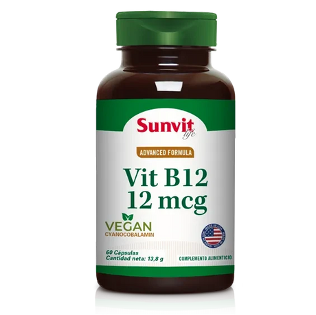 Sunvit Vitamina B12 12 mcg 60 Cápsulas Veganas – Energía, Sistema Nervioso y Salud Celular