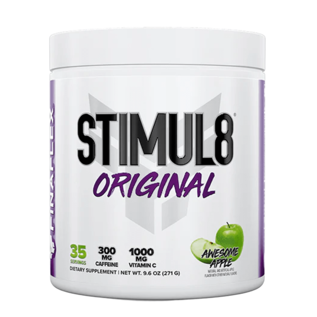 envase de pre netreno stimul8 sabor manzana 